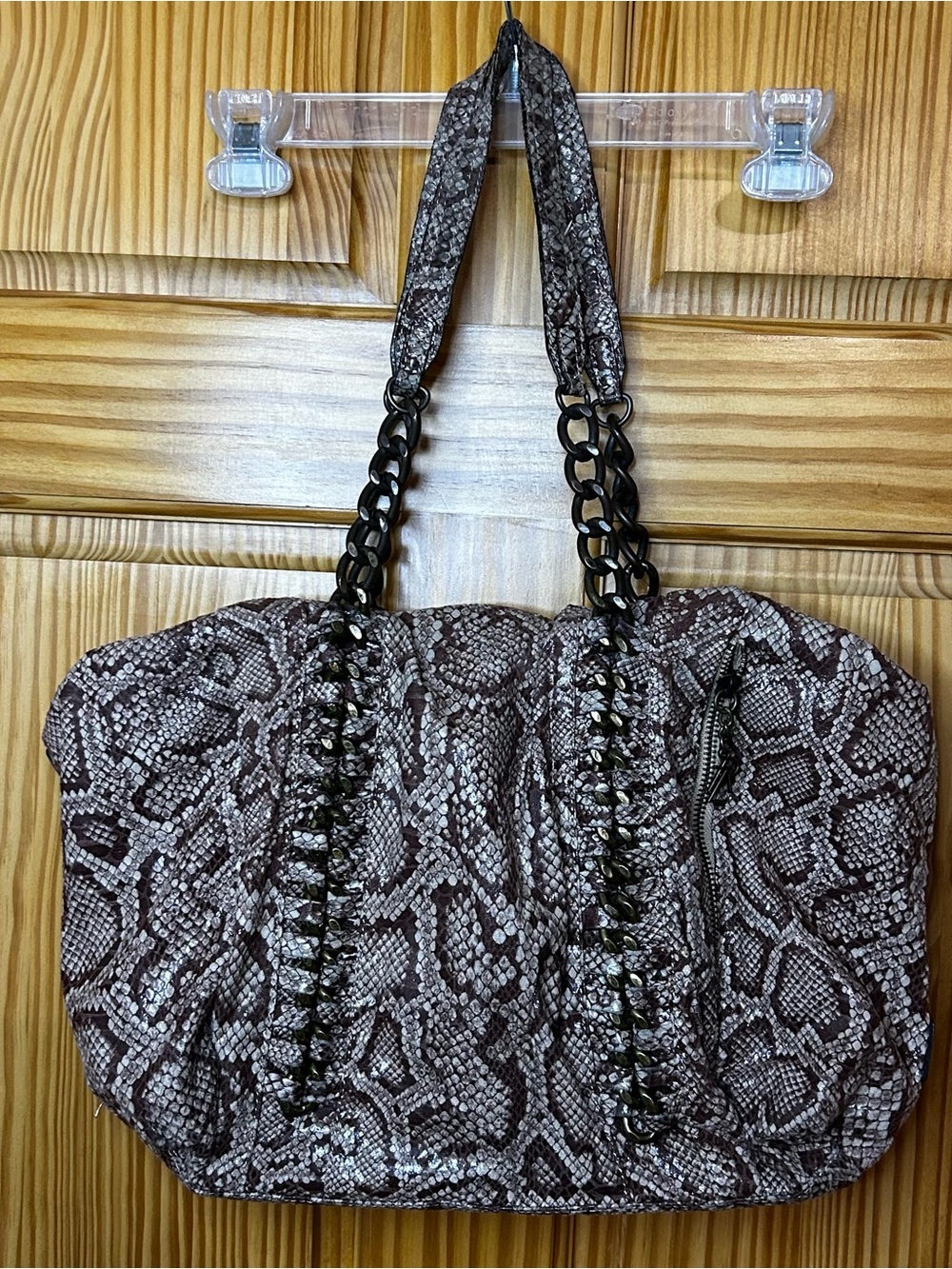 Stylish Brown Snake-Print Tote Bag